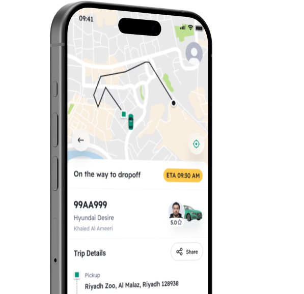 Taxi ride option screen
